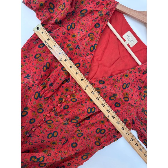 Sezane Sollie US 4 Silk Floral Print Midi Dress V Neck Short Sleeve Button Front - Picture 12 of 13